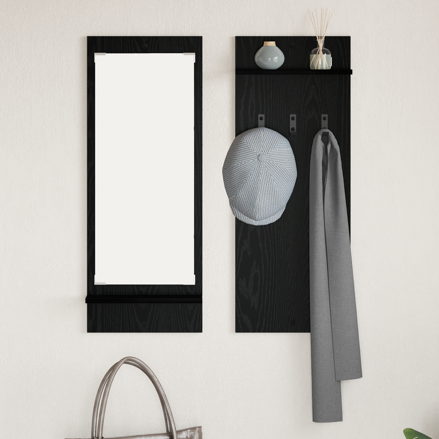 Prikabinamas paltas su lentyna juoda ąžuolo 70 x 10 x 90 cm