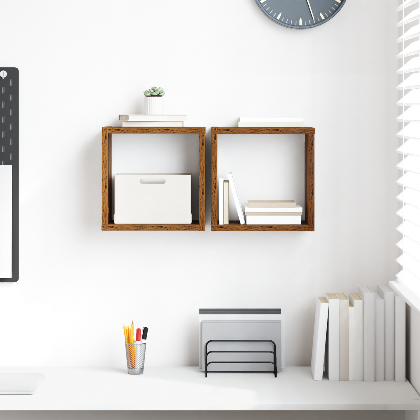Sieninės lentynos su lentyna 2 pcs Sena mediena 26 x 15 x 26 cm