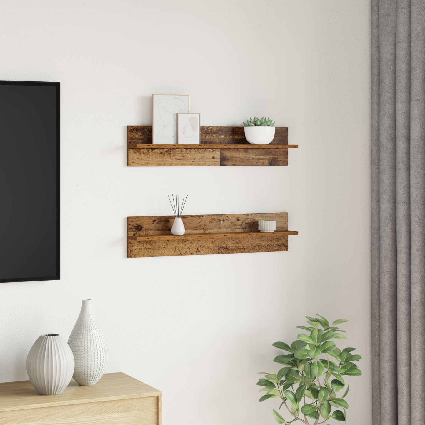 Sieninės lentynos 2 pcs Sena mediena 80 x 11.5 x 18 cm