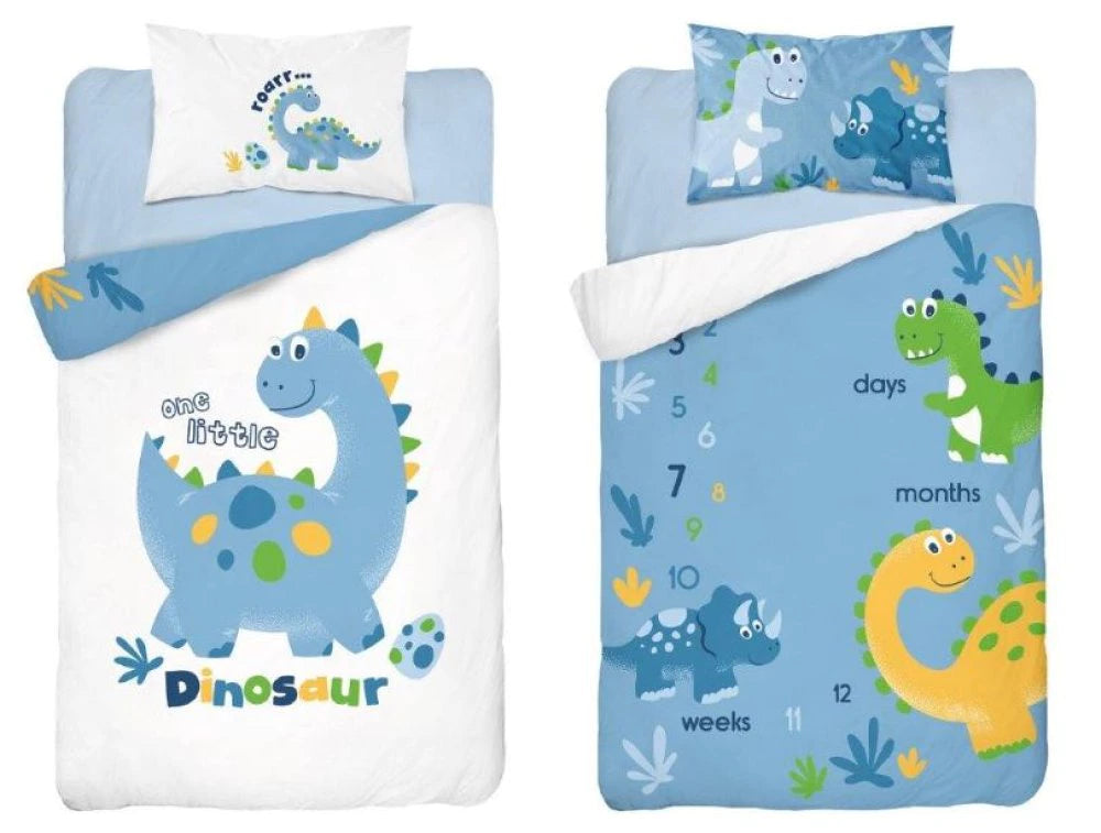 Kūdikių patalynės komplektas su dinozaurais (135x100, dviejų dalių)