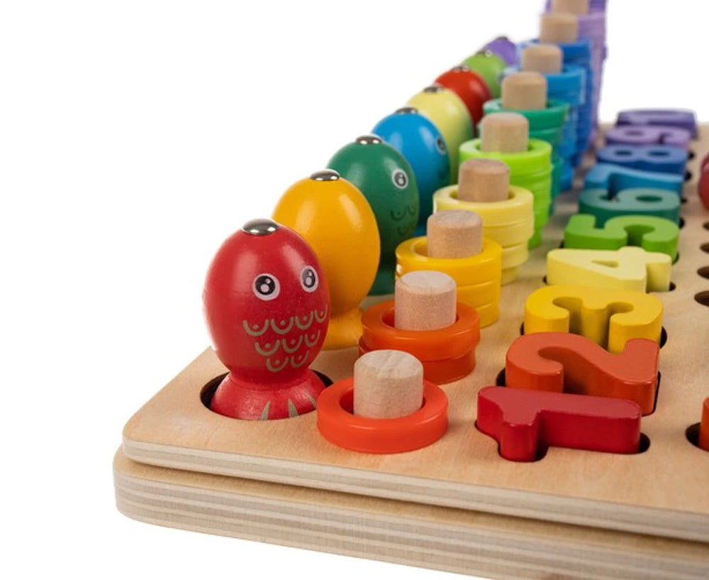 Medinė edukacinė dėlionė su karoliukais ir priedais
