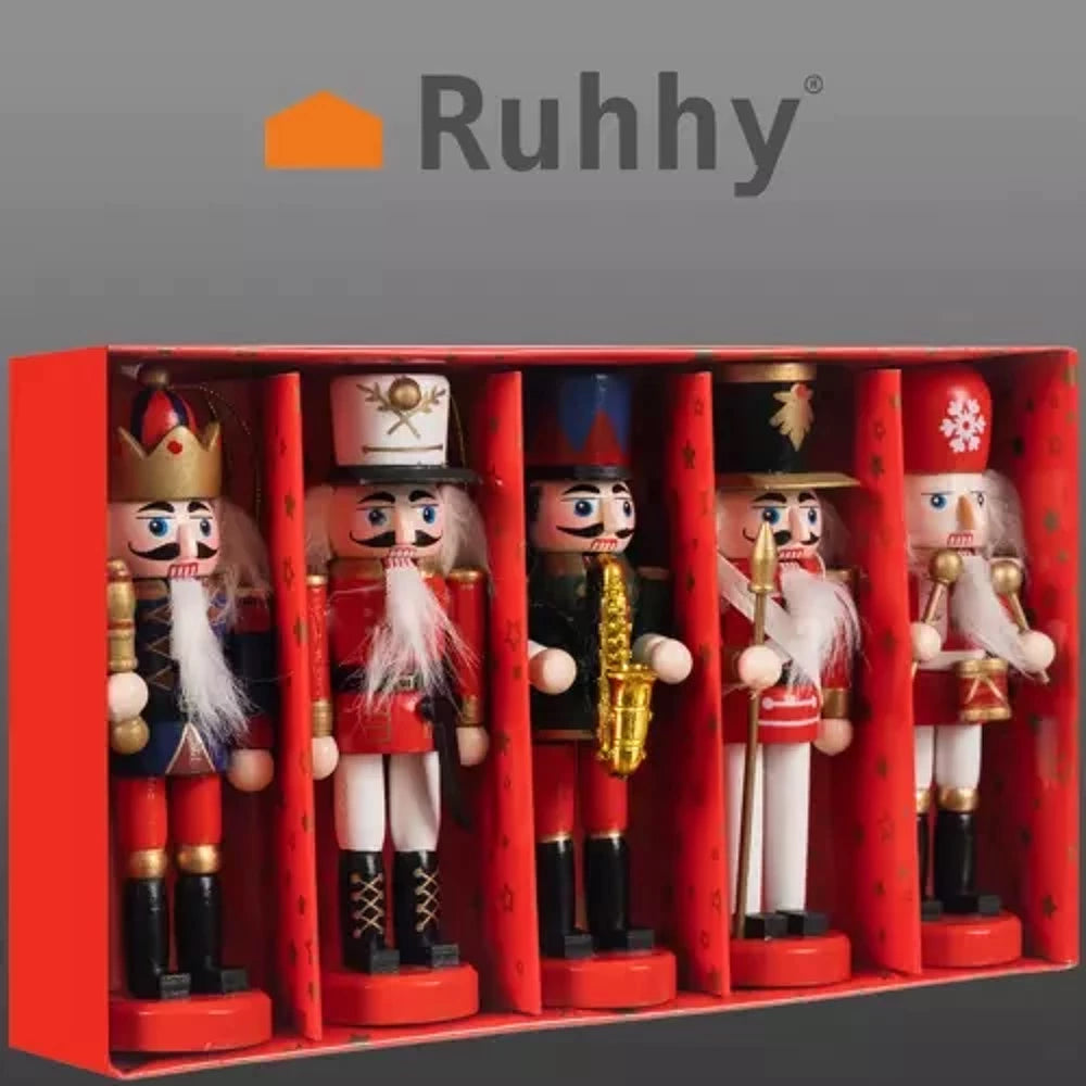 Kalėdų eglutės riešutėlių rinkinys – 5 vnt. Medinių Spragtuko figūrėlių komplektas