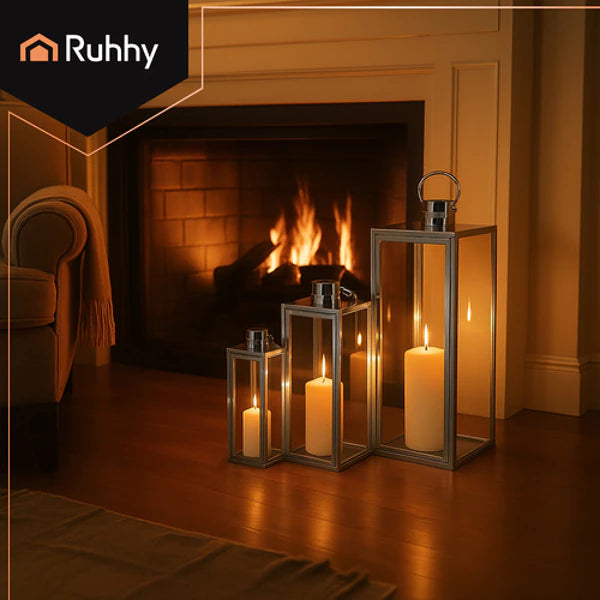 Sidabriniai žibintai  – elegancija ir jaukumas bet kuriai erdvei  3 vnt. (63/49/38 cm)