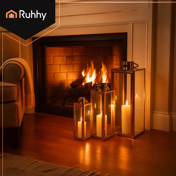 Auksiniai žibintai   – elegancija ir šviesa Jūsų erdvei 3 vnt. (63/49/38 cm)