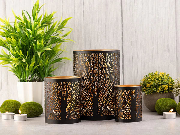 Žibintų rinkinys FOREST (3 žvakidės, juoda–auksinė)