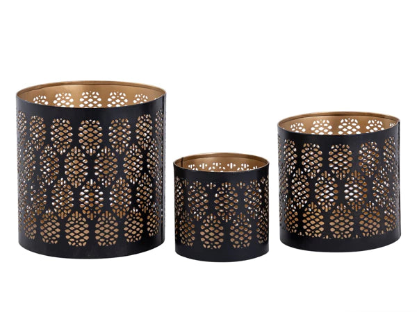 Žvakidžių rinkinys ORIENT (3 rytietiški žibintai, juoda–auksinė)