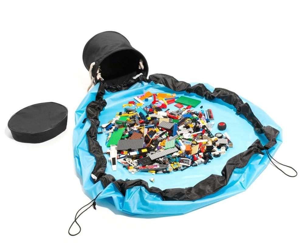 Žaislų krepšys su 2in1 žaidimų kilimėliu – MĖLYNAS